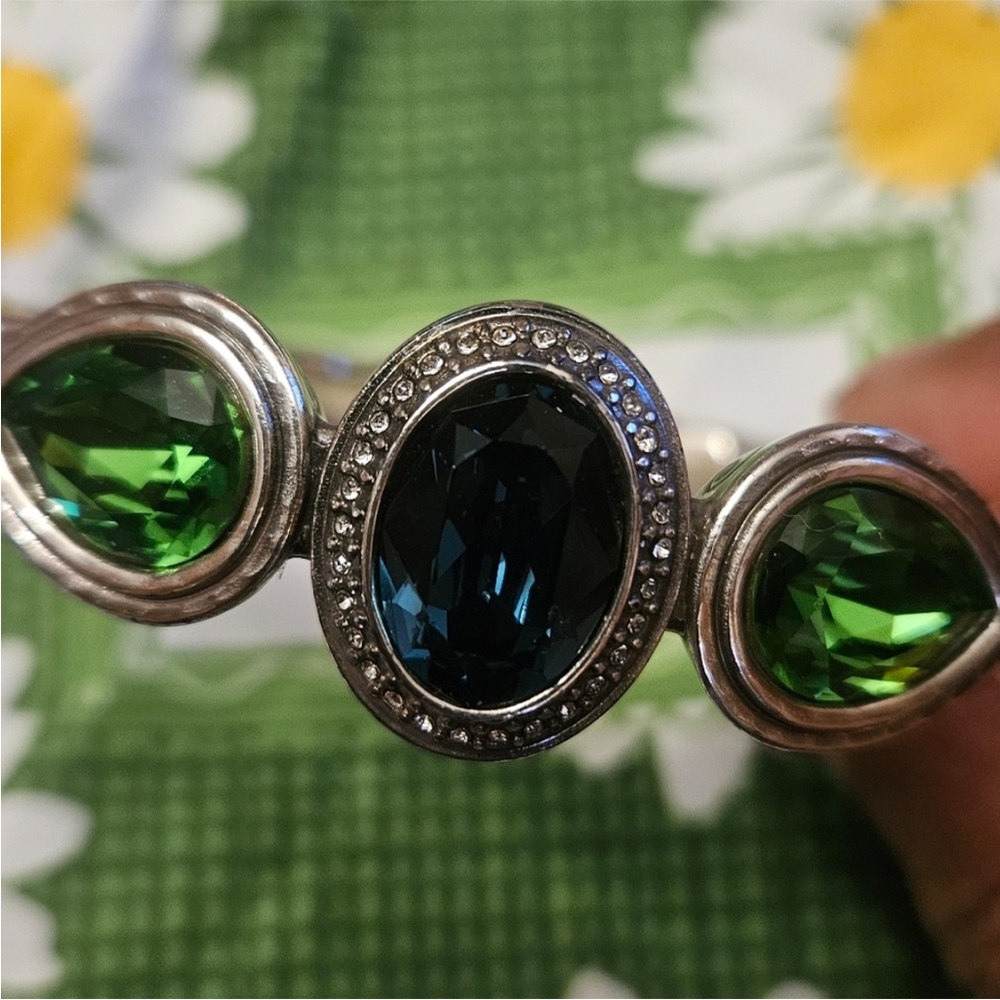 Brighton Silver Bracelet with Green and Blue Gems striking!